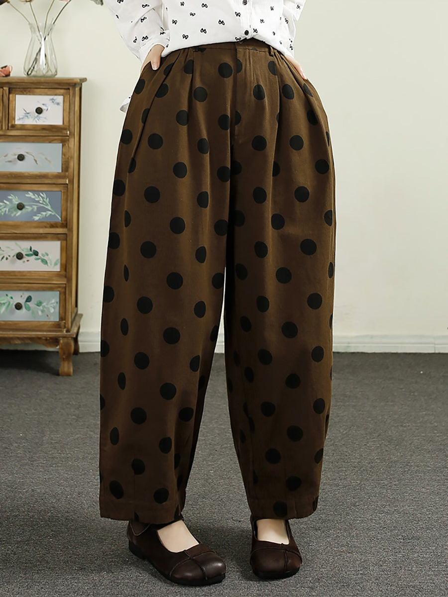 Women Autumn Winter Dot Loose Cotton Harem Pants