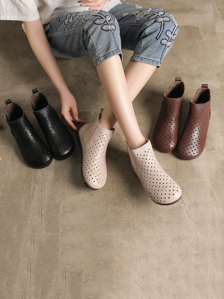 Women Summer Vintage Genuine Leather Solid Boots