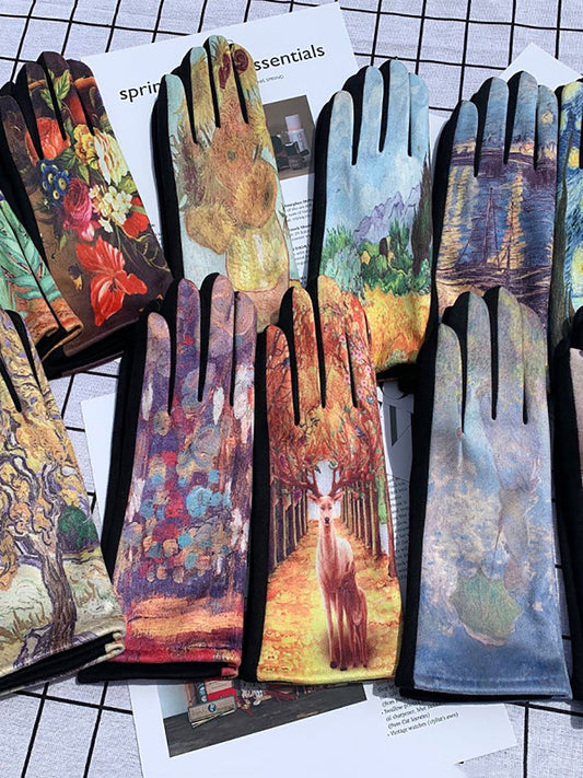 Women Fashion Print Warm Outdoor Gloves