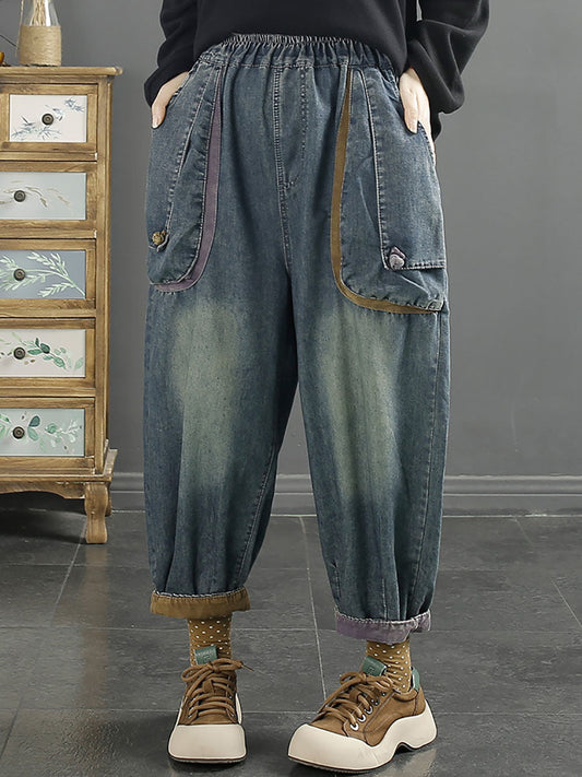 Women Spring Retro Washed Denim Harem Pants