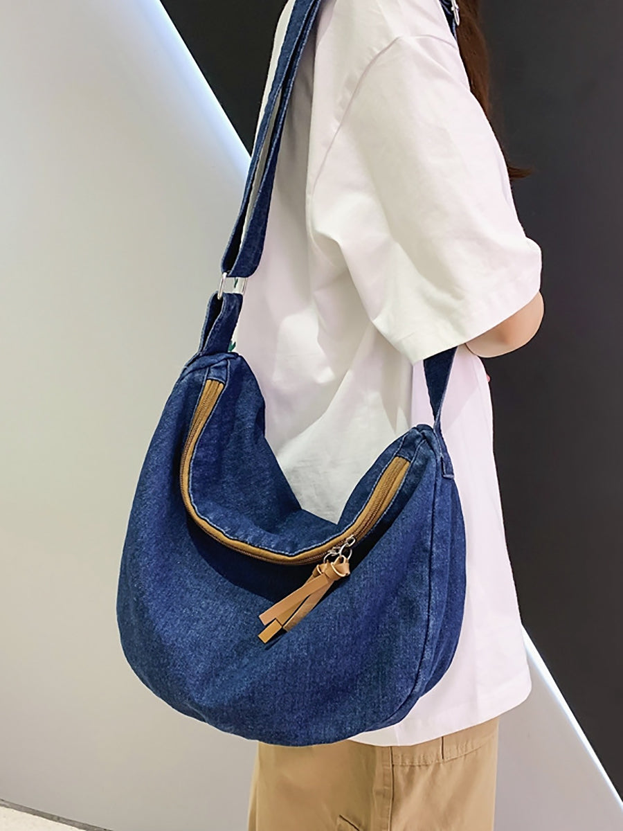 Casual Solid Denim Large Capacity Crossbody Bag