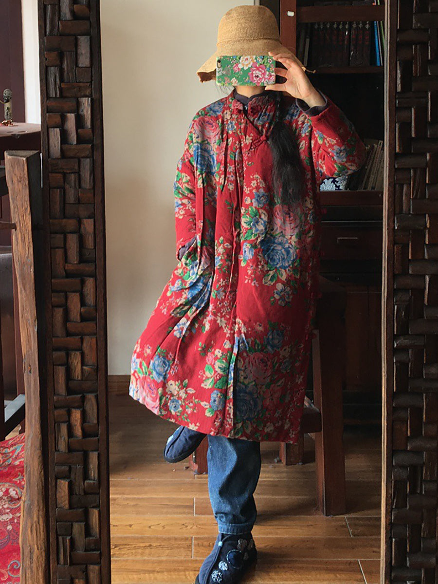 Women Ethnic Flower Slant-Closure Dress