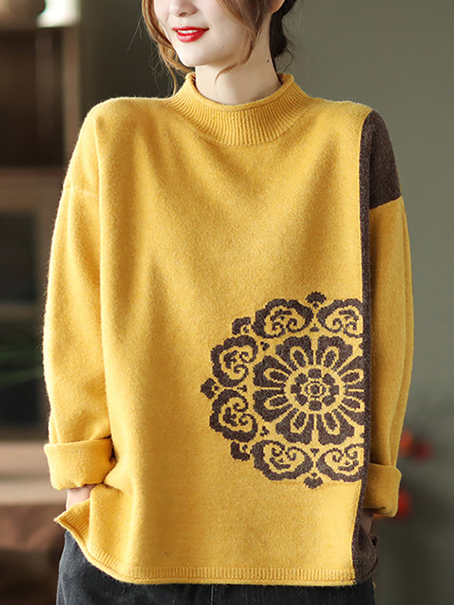 Winter Retro Flower Knitted Sweater Jumper