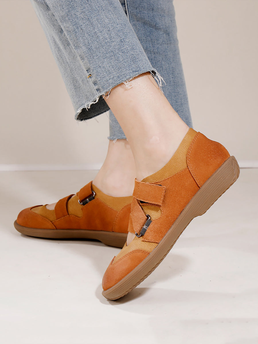 Women Summer Solid Leather Spliced Low Heel Shoes