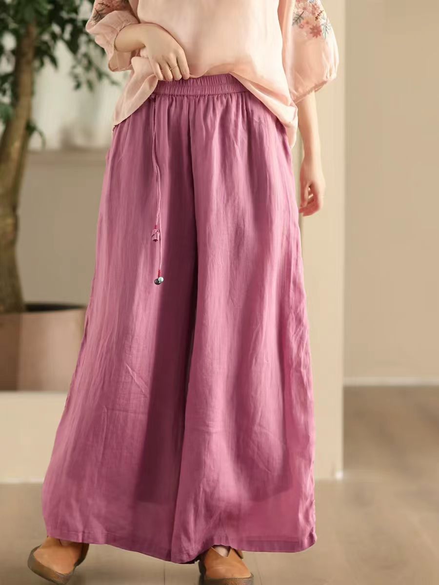 Women Summer Dual-layer Wide-leg Ramie Pants