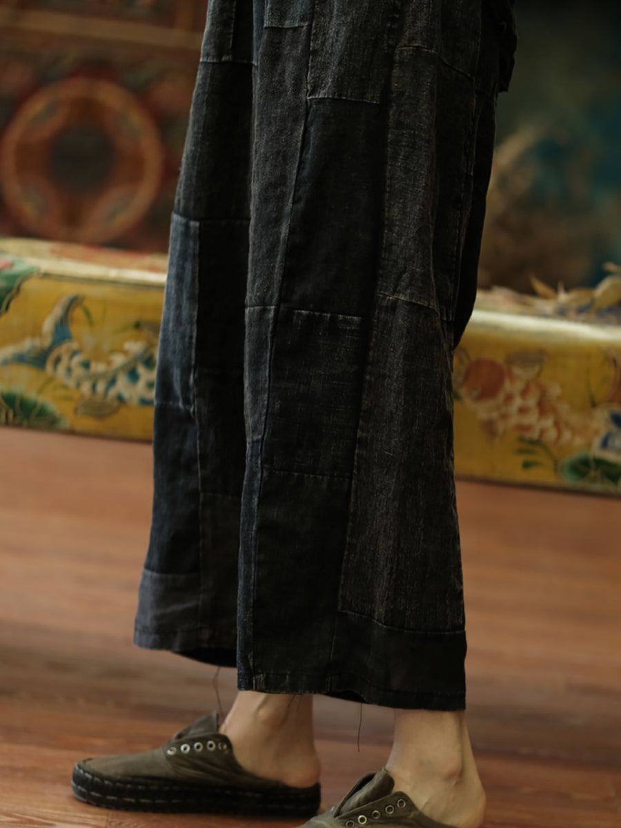 Women Vintage Spliced Summer Wide-leg Pants