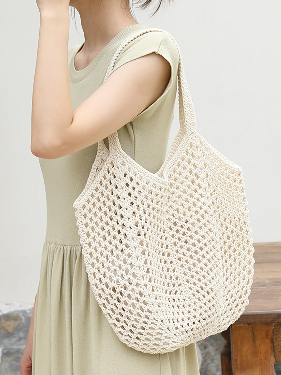 Women Summer Artsy Cutout Knitted Shoulder Bag