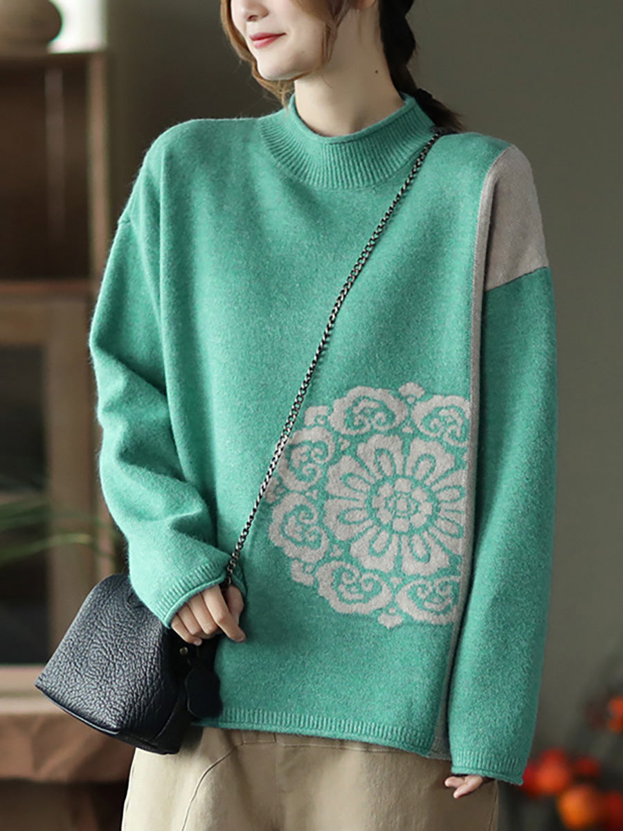 Winter Retro Flower Knitted Sweater Jumper