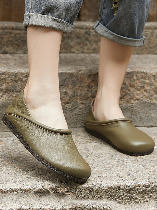 Women Summer Casual Solid Leather Spliced Flat Shoes