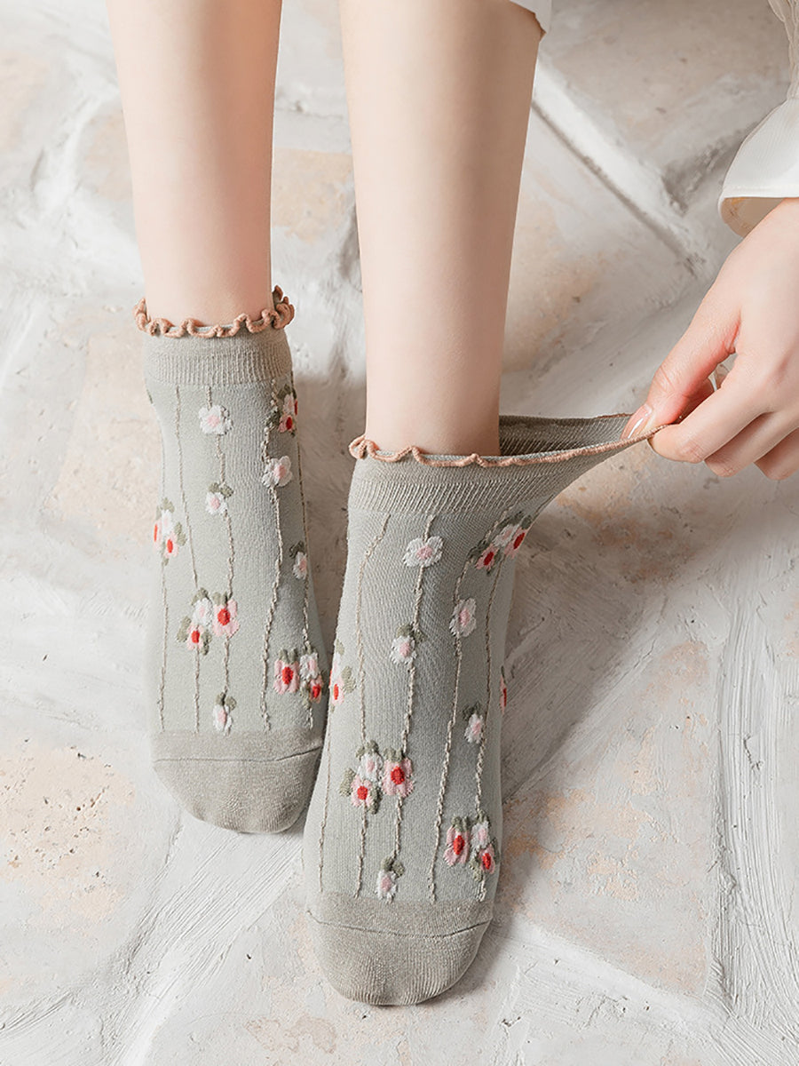 5 Pairs Women Summer Artsy Flower Jacquard Socks