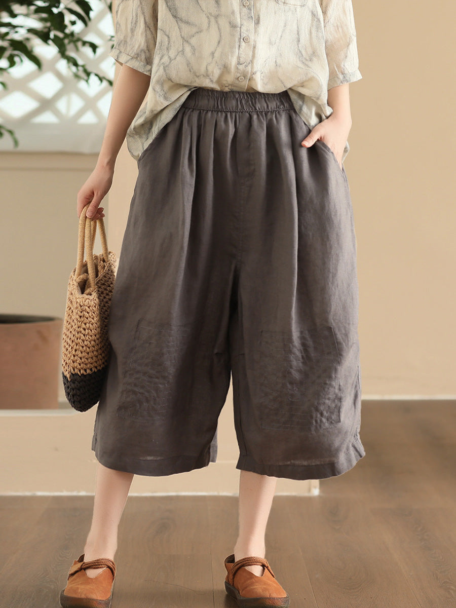 Women Summer Vintage Solid Loose Wide-leg Pants