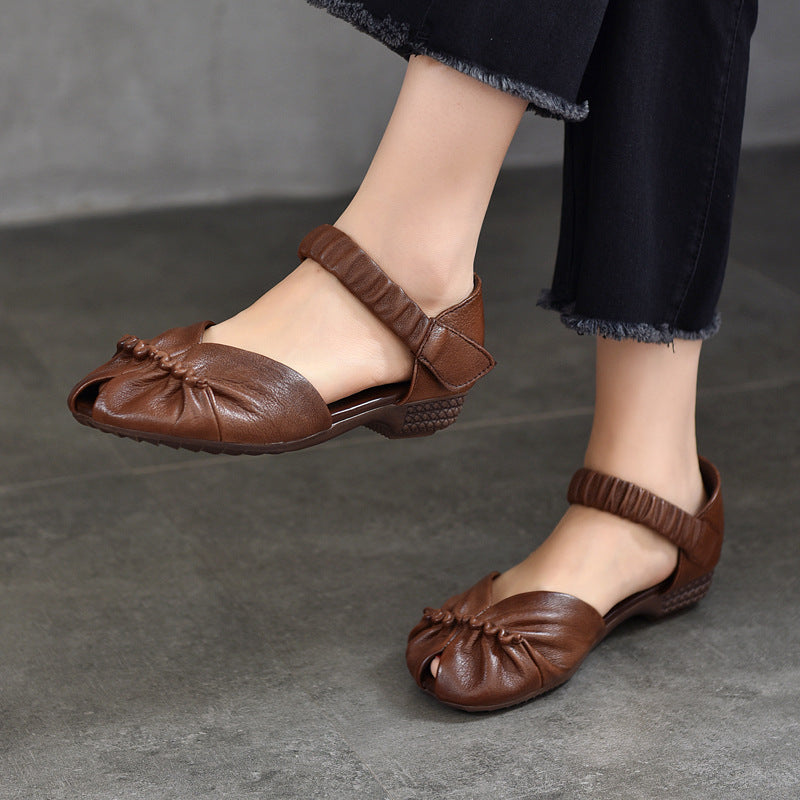 Women Summer Solid Artsy Leather Low-Heel Shoes