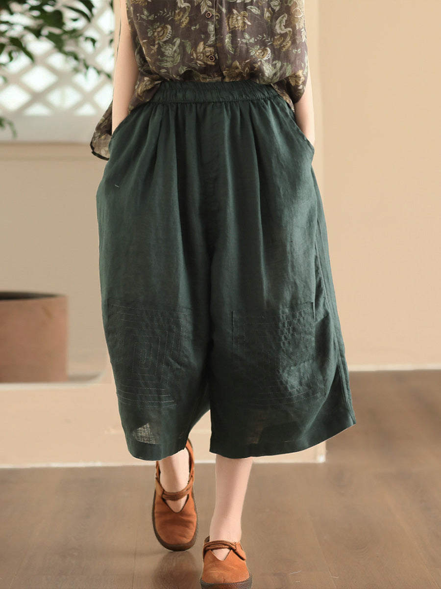 Women Summer Vintage Solid Loose Wide-leg Pants