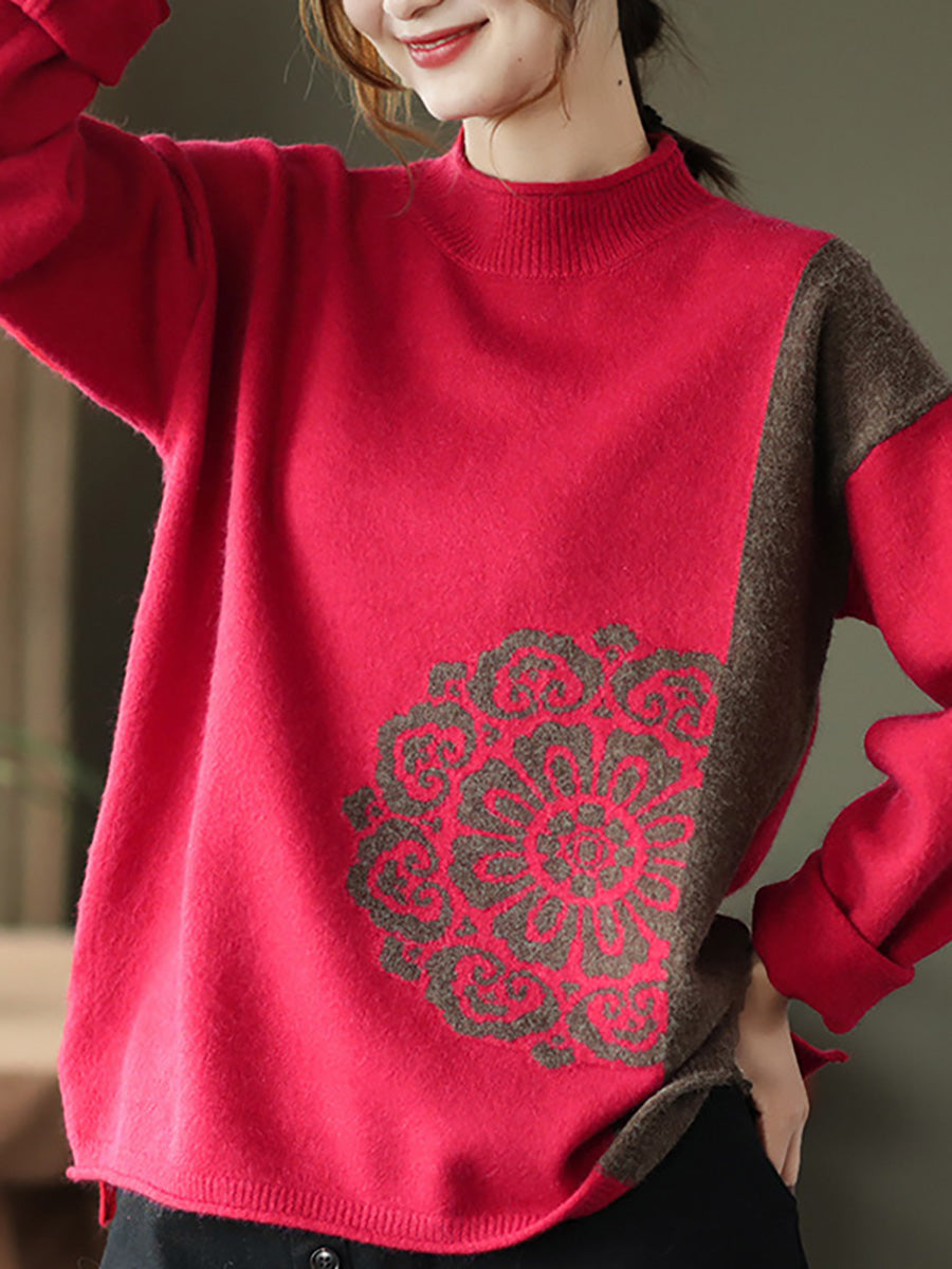 Winter Retro Flower Knitted Sweater Jumper