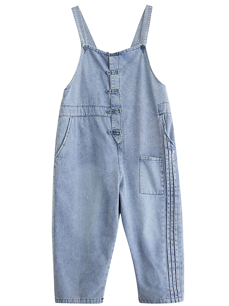 Women Summer Casual Solid Denim Shirred Jumpsuits