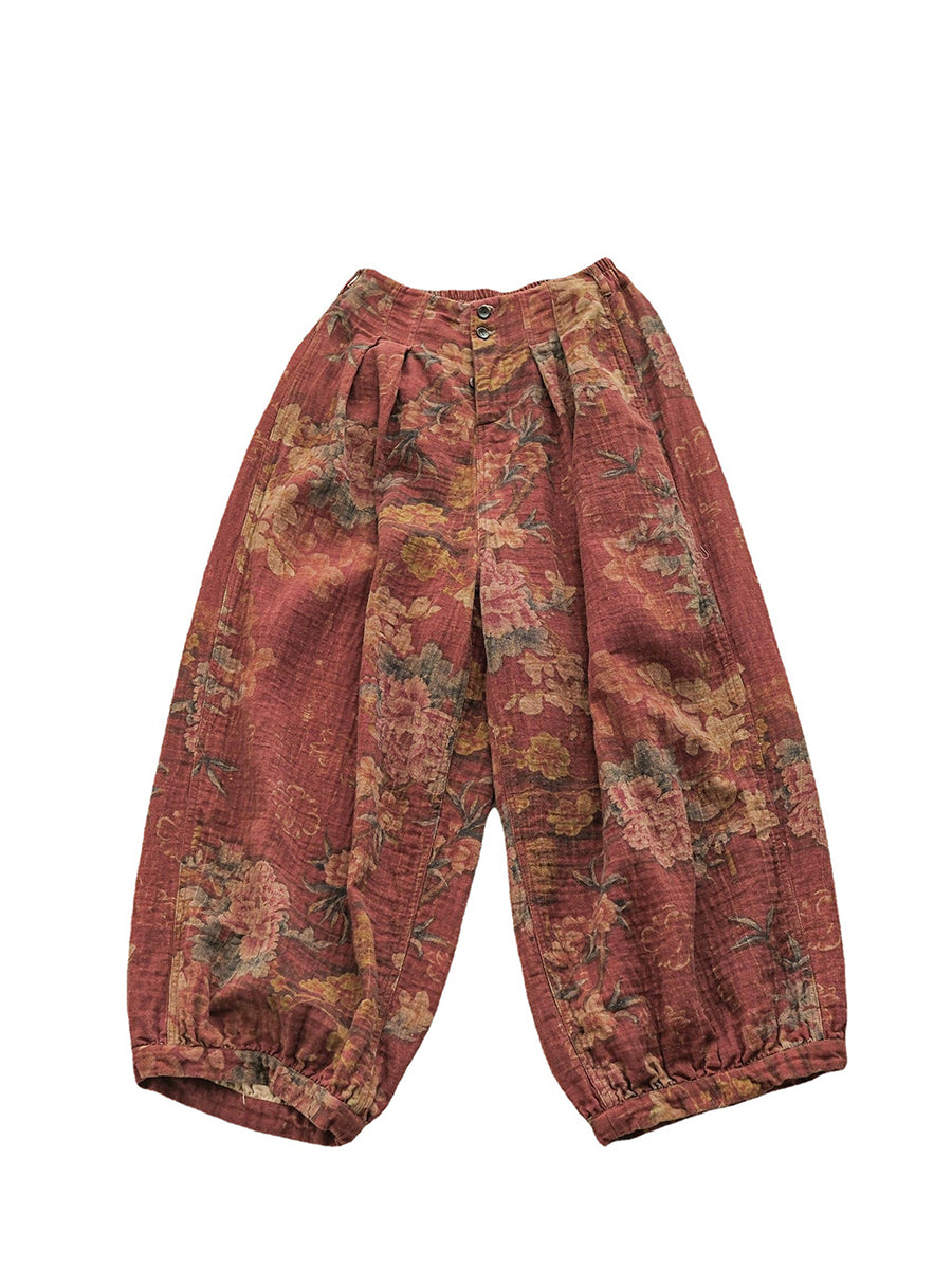 Women Vintage Ethnic Floral Print Loose Bloomers