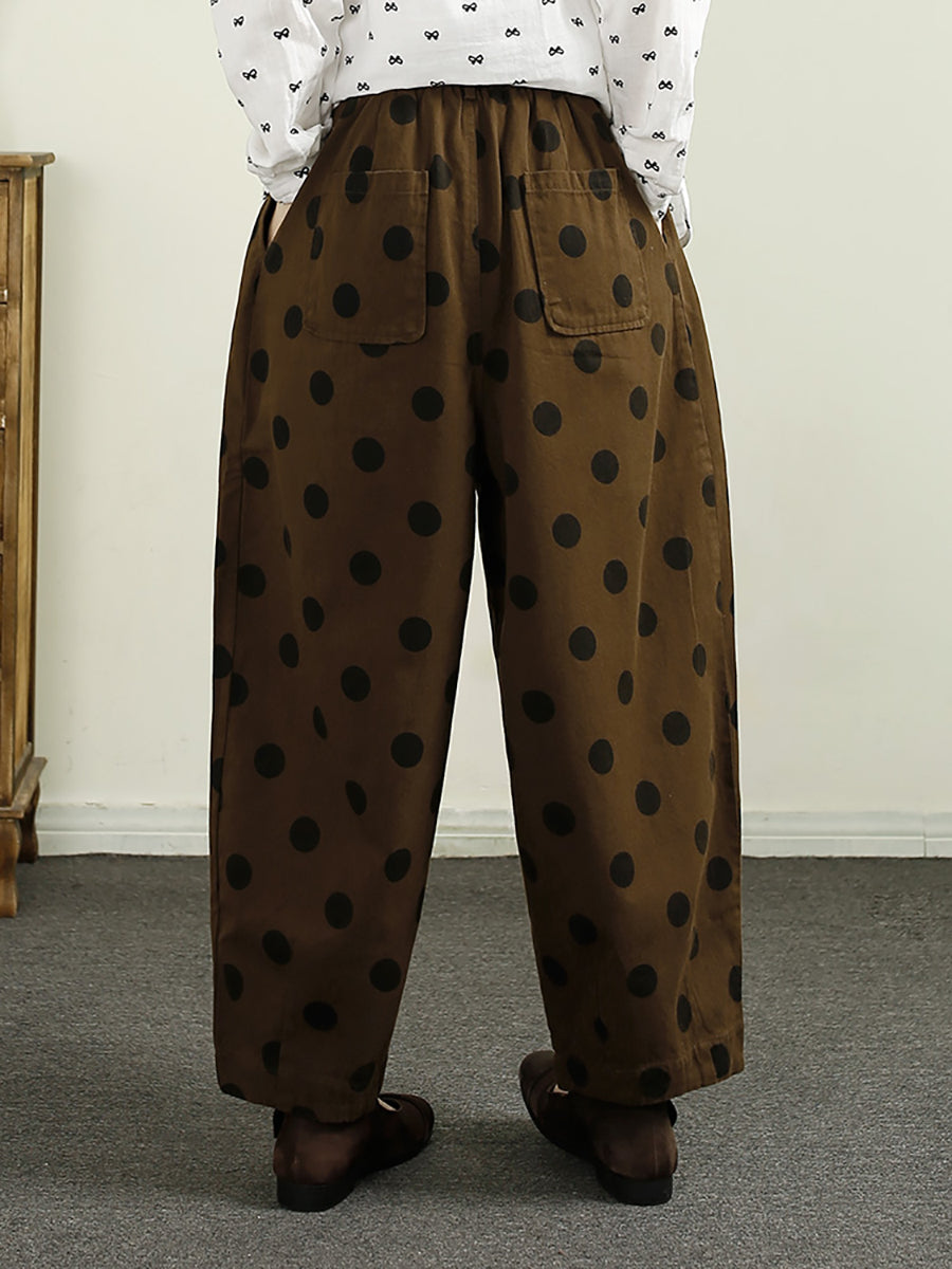 Women Autumn Winter Dot Loose Cotton Harem Pants