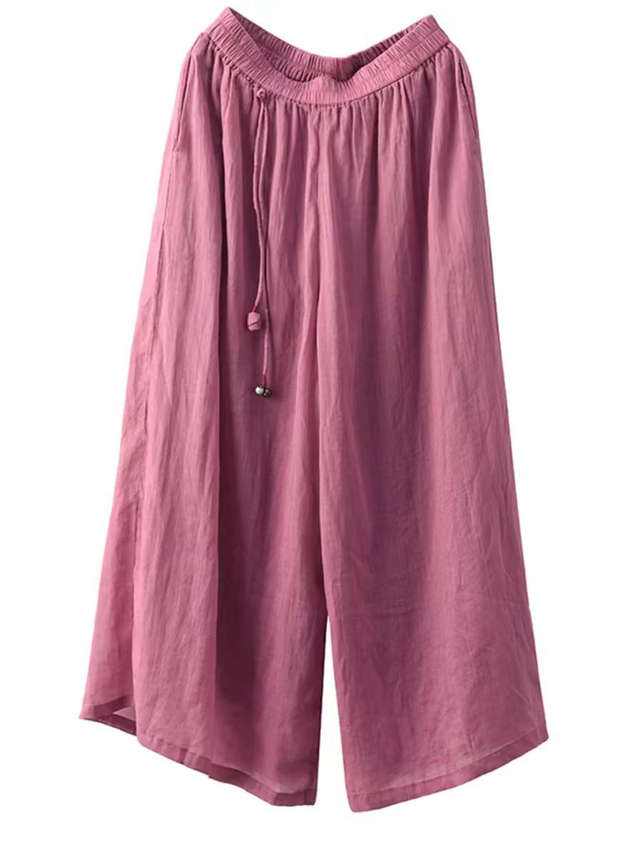 Women Summer Dual-layer Wide-leg Ramie Pants