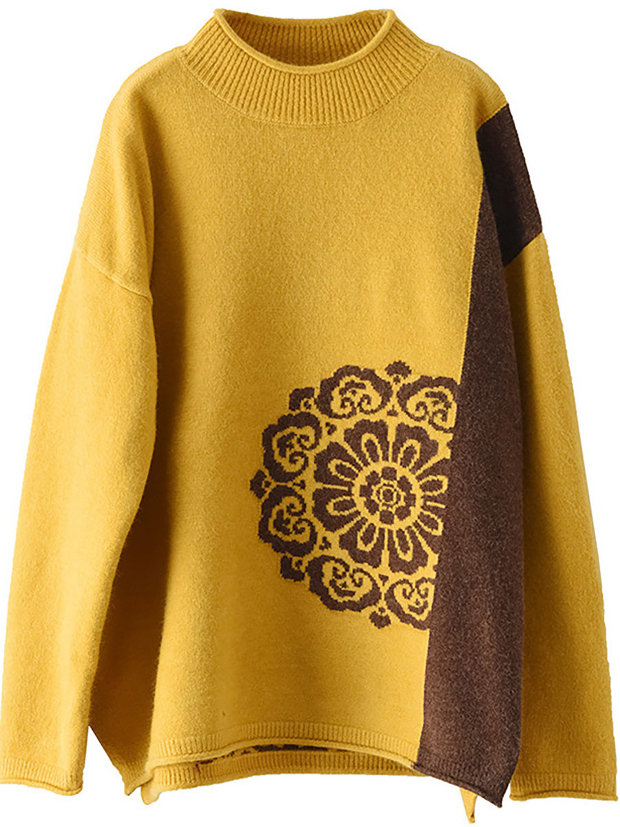 Winter Retro Flower Knitted Sweater Jumper