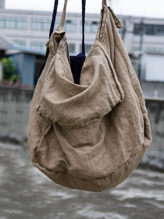 Vintage Solid Large Capacity Cotton Linen Shoulder Bag