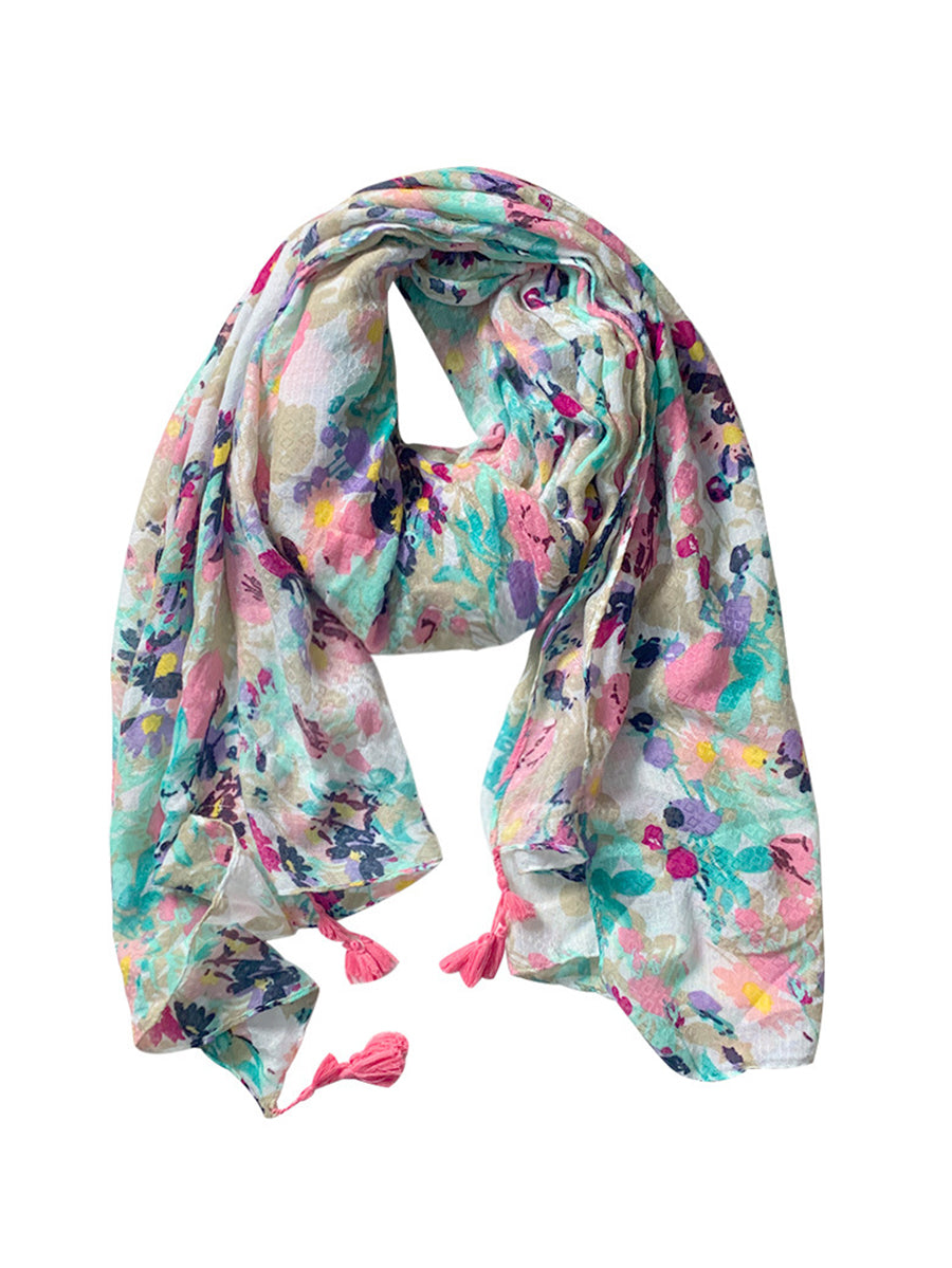 Women Artsy Floral Travel Tassel Shawl Scarf