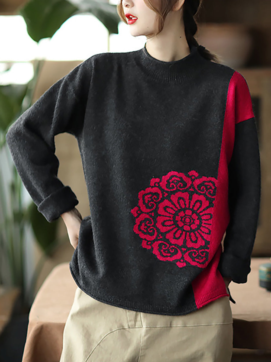 Winter Retro Flower Knitted Sweater Jumper