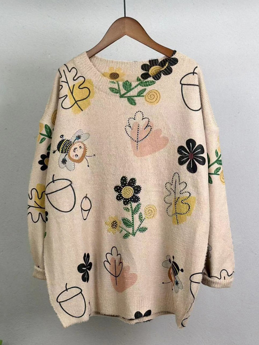 Women Winter Flower Knitted Warm Sweater