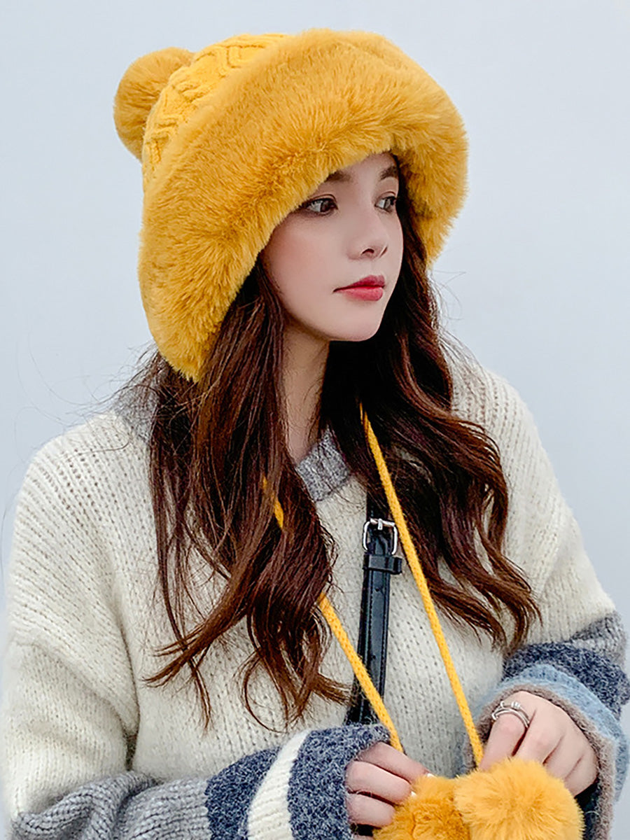 Winter Women Thicken Warm Hairball Hat