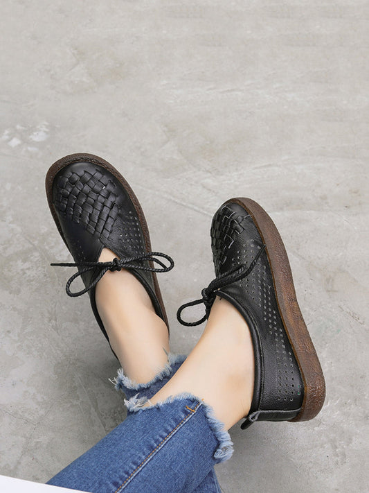 Women Vintage Summer Leather Weave Flat Shoes