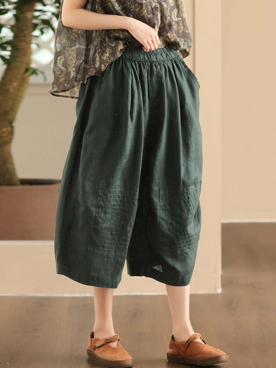 Women Summer Vintage Solid Loose Wide-leg Pants