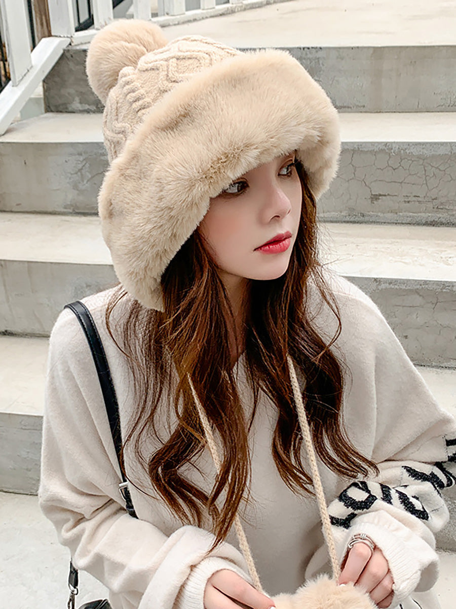 Winter Women Thicken Warm Hairball Hat