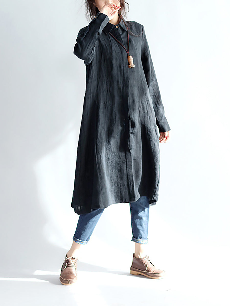 Plus Size Women Casual Solid Spring Black Long Shirt