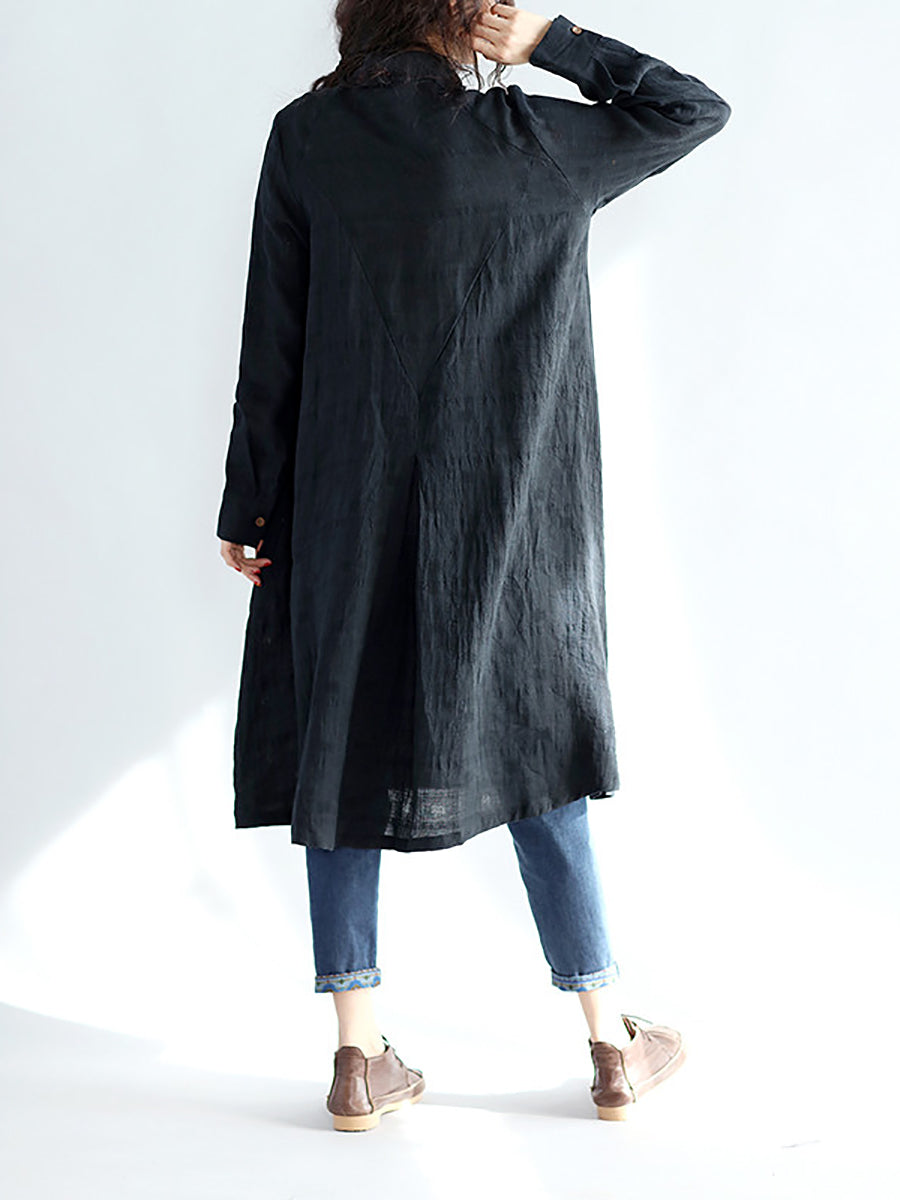 Plus Size Women Casual Solid Spring Black Long Shirt