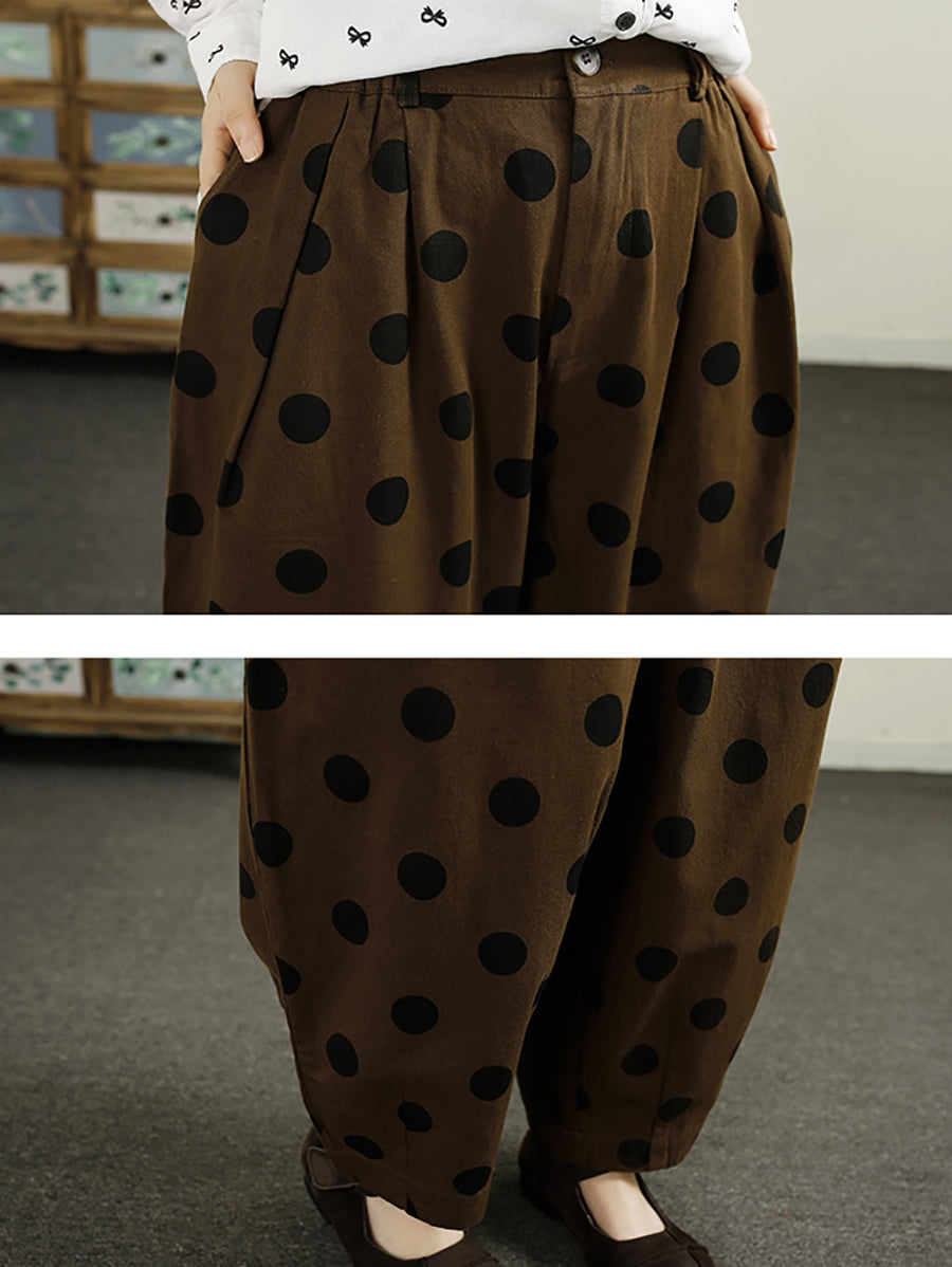 Women Autumn Winter Dot Loose Cotton Harem Pants