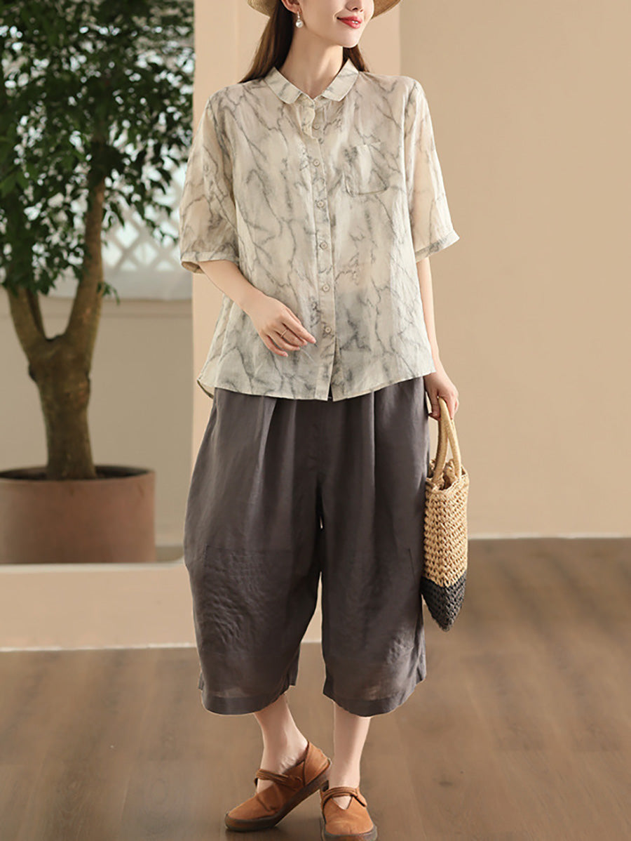 Women Summer Vintage Solid Loose Wide-leg Pants