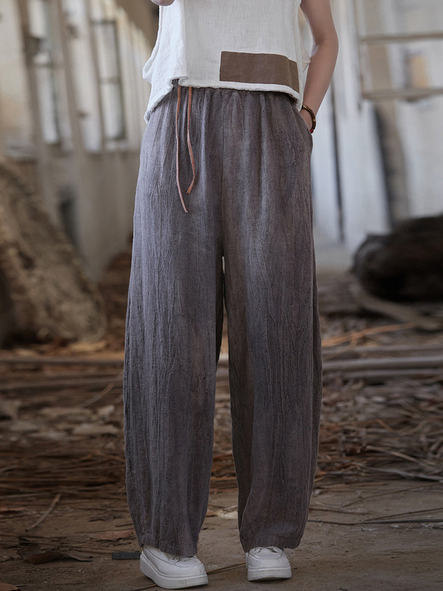 Women Summer Vintage Worn Straight Pants