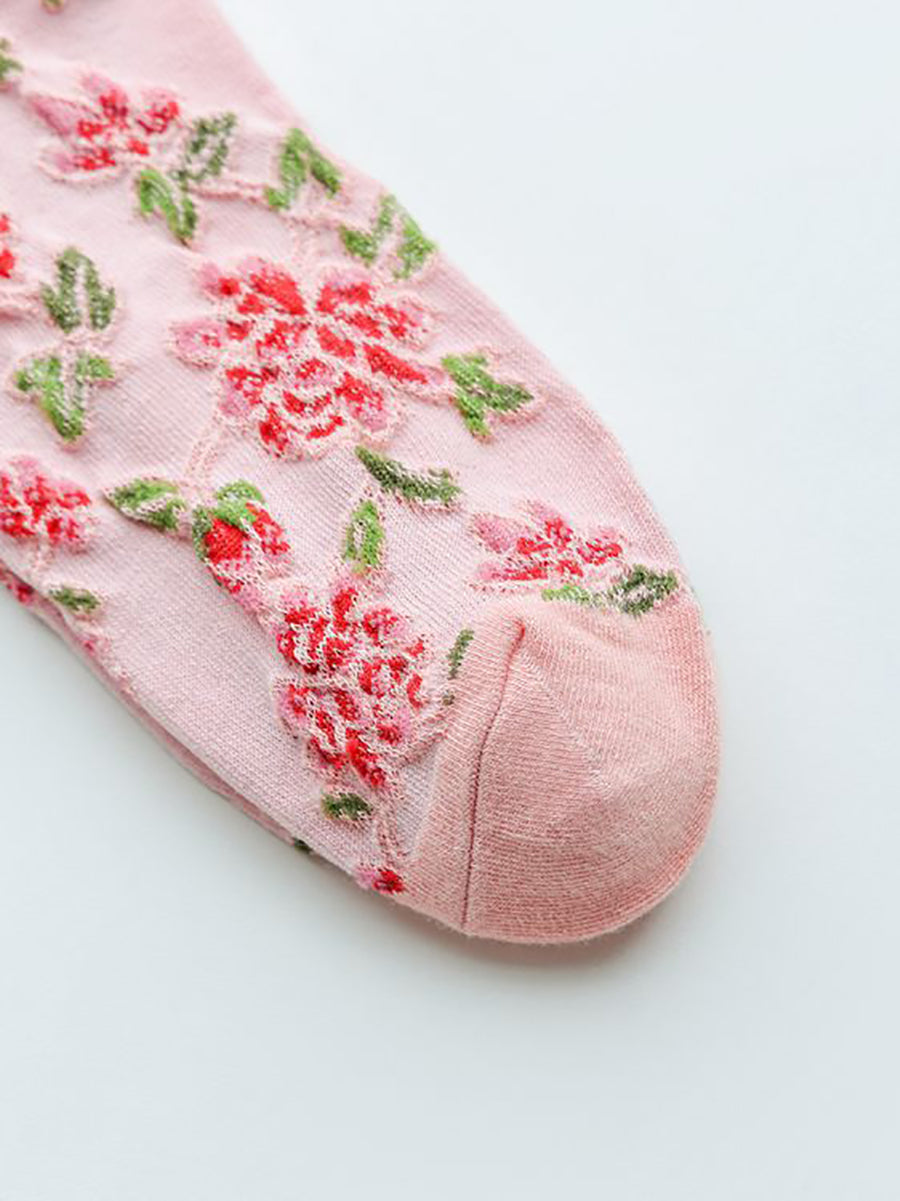 5 Pairs Women Vintage Floral Jacquard Cotton Socks