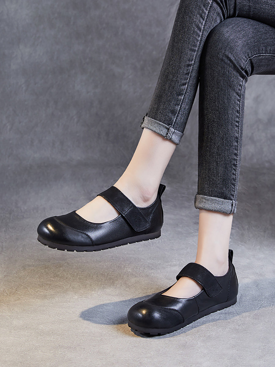 Women Summer Soft Solid Leather Flat Shoes