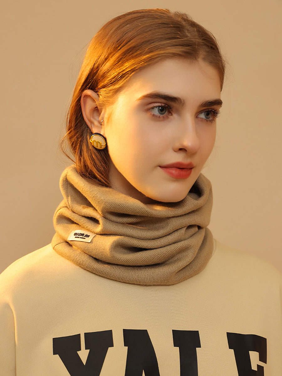 Women Warm Winter Knitted Solid Ear-Hanging Scarf