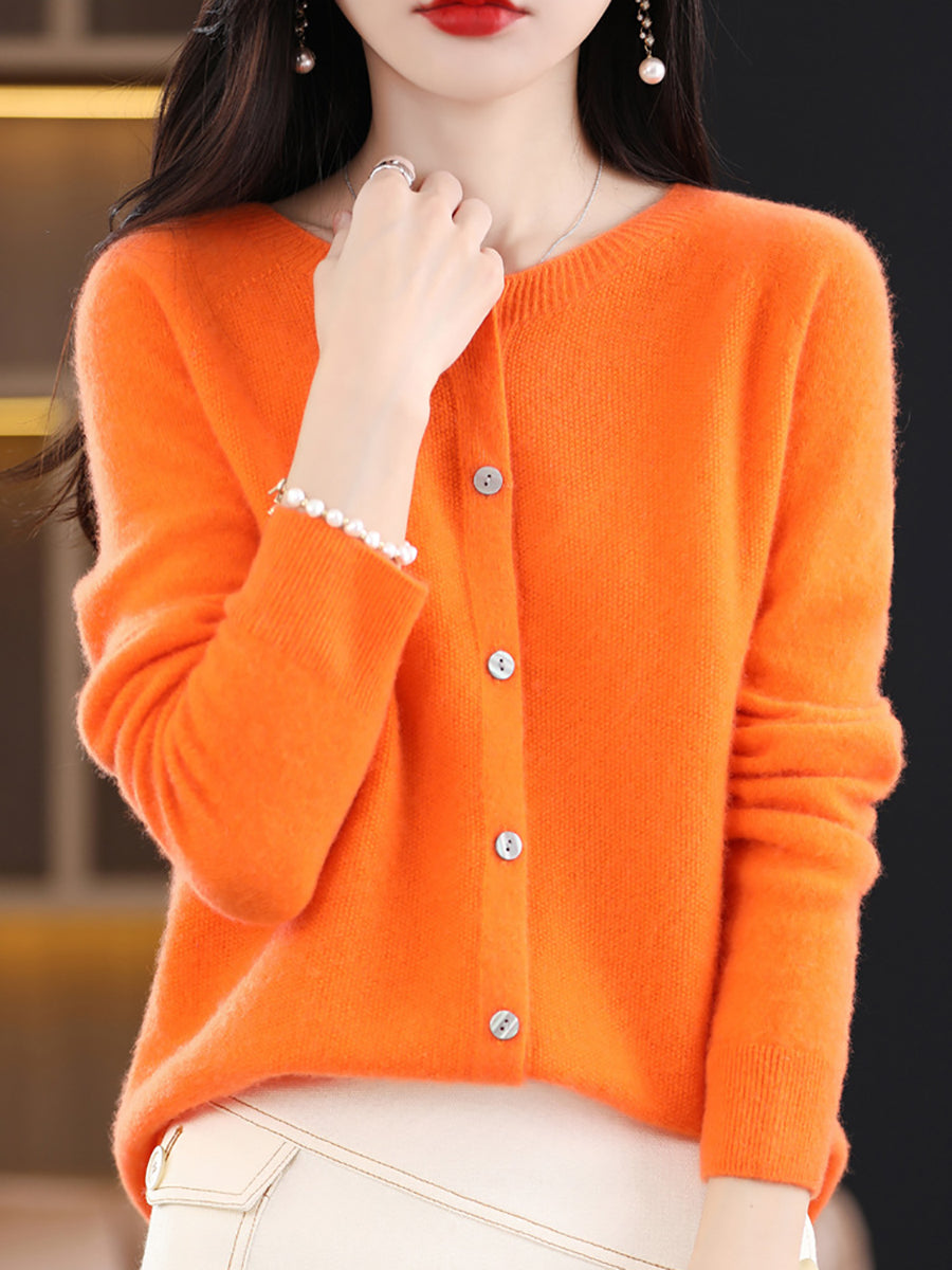 Women Winter Wool Solid Cardigan Sweater