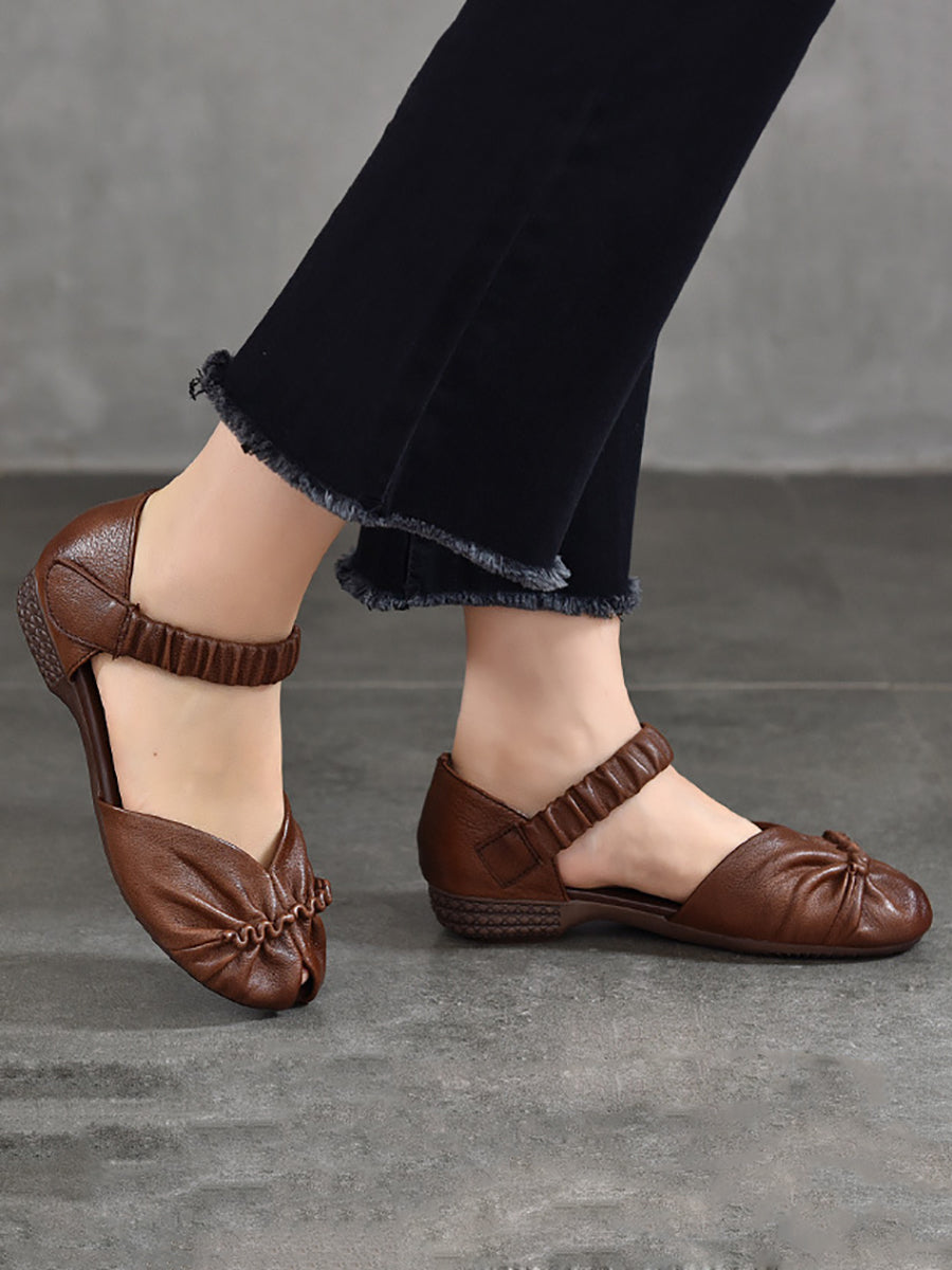 Women Summer Solid Artsy Leather Low-Heel Shoes