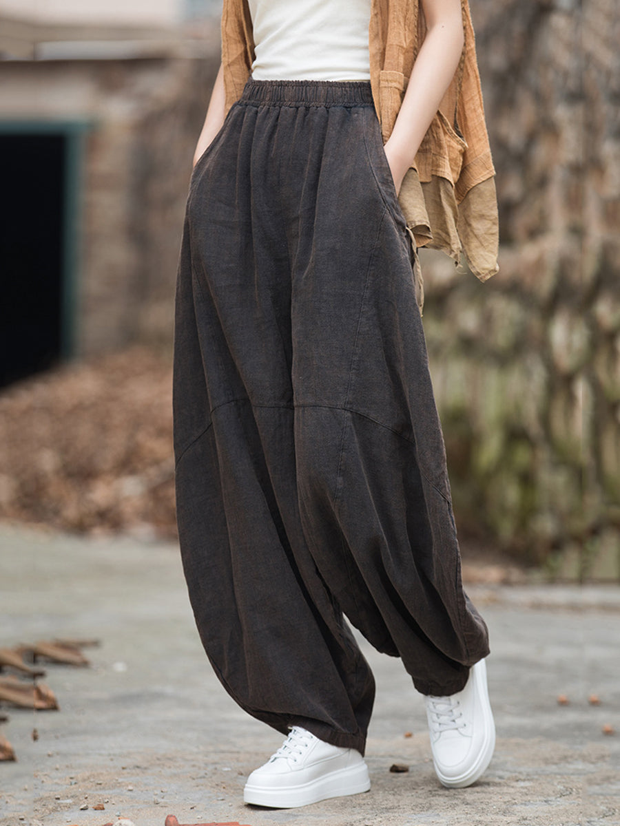 Women Winter Ramie Fleece-lined Loose Harem Pants