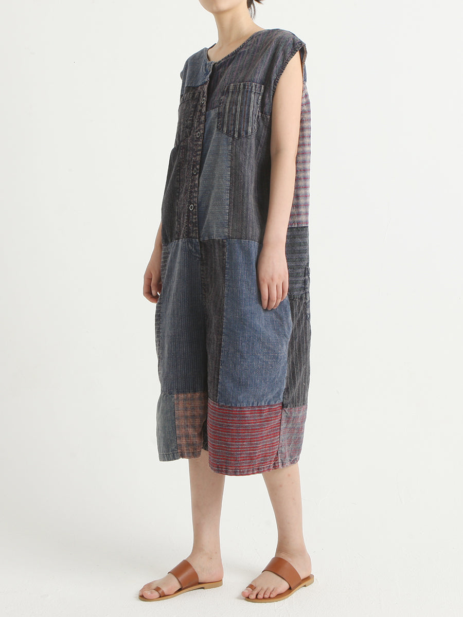 Denim Vintage Summer Patchwork Overalls Jumpsuit