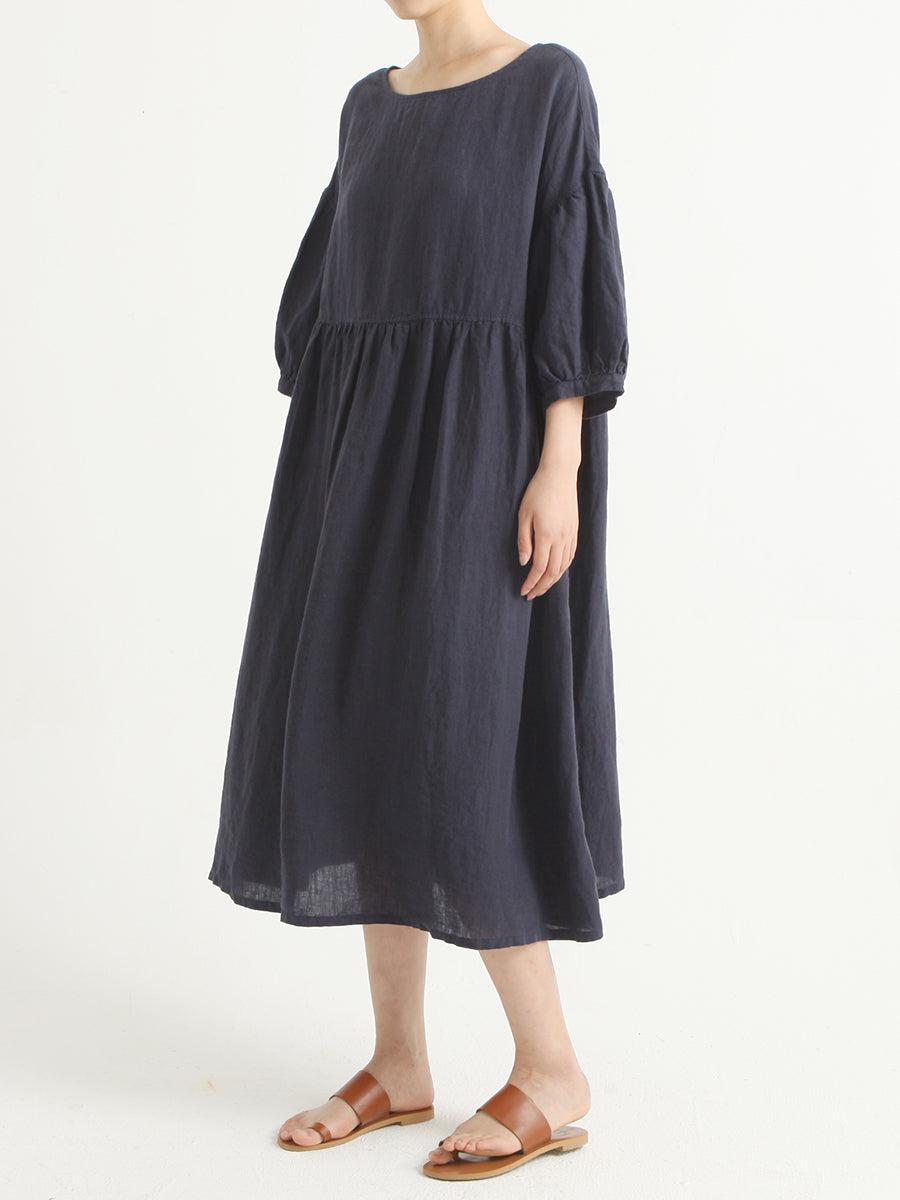 Plus Size Casual Linen Pleated Summer Loose Dress