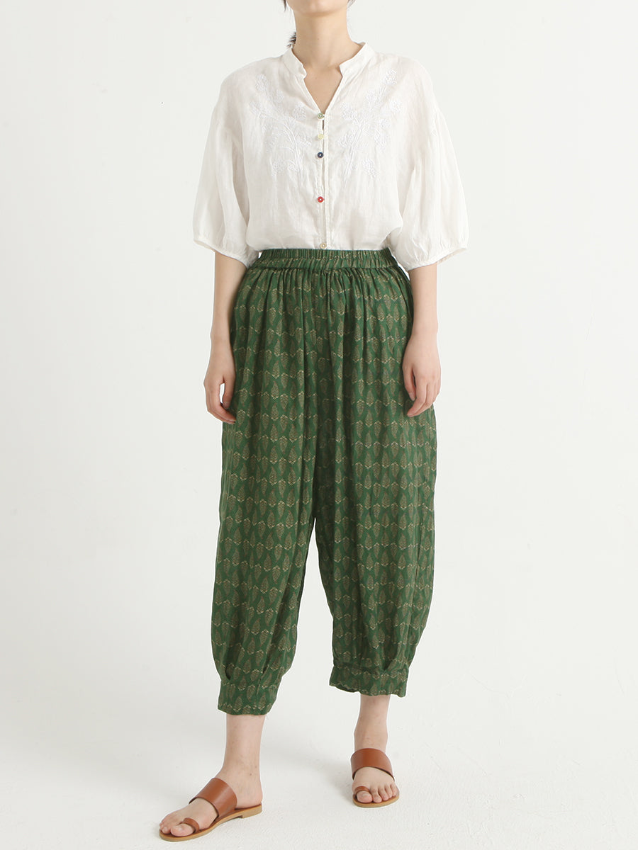 Linen Vintage Floral Women Loose Harem Pants