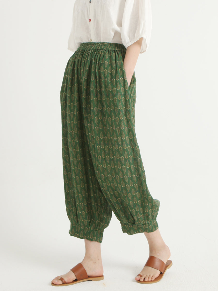 Linen Vintage Floral Women Loose Harem Pants