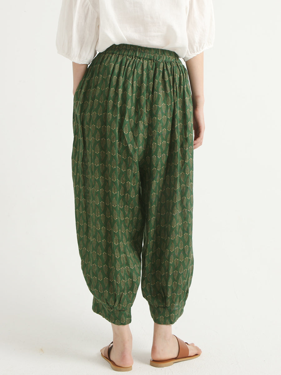 Linen Vintage Floral Women Loose Harem Pants