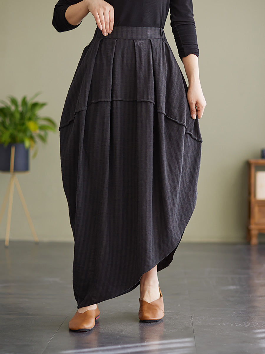 Plus Size Stripe Elastic Waist Loose Spring Summer Skirt