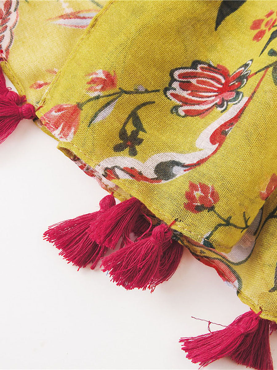 Spring Yellow Floral Print Sunscreen Scarf