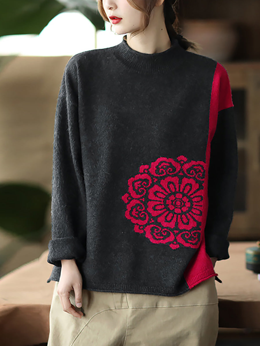 Winter Retro Flower Knitted Sweater Jumper